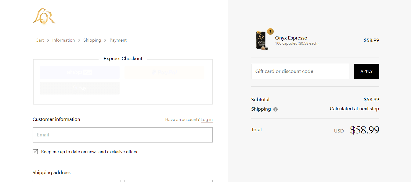 How to apply L'OR Coffee coupon code